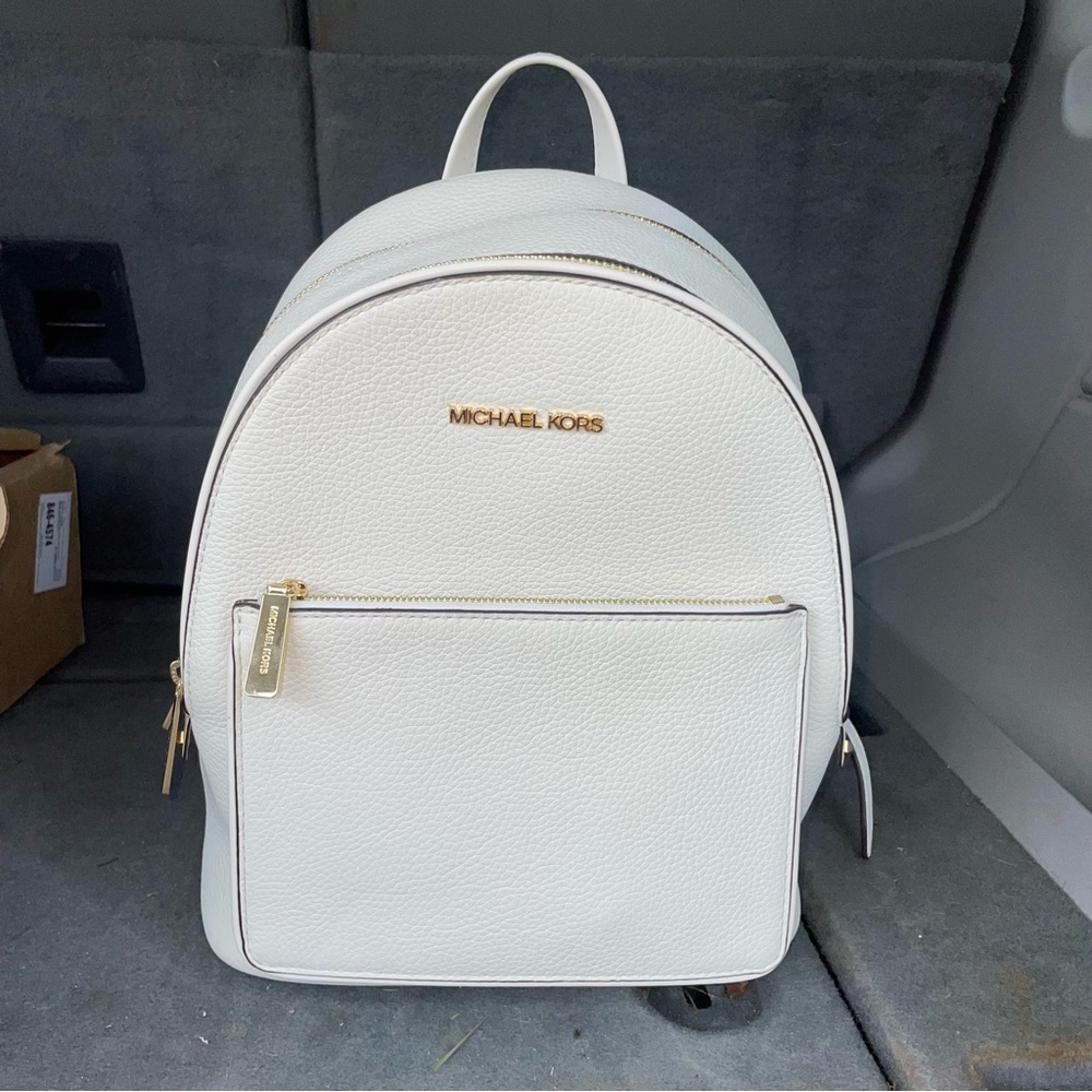 Micheal Kors White Leather Backpack Purse